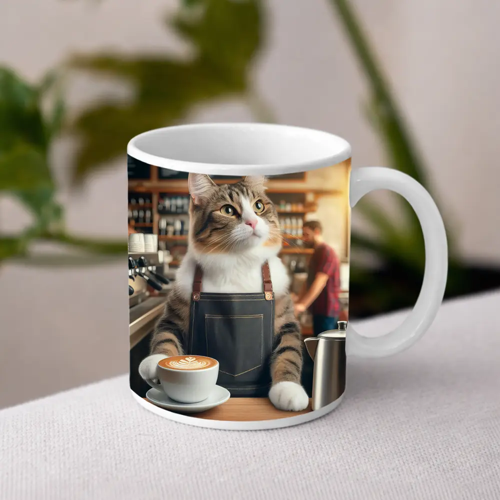 Tabby Cat Barista Working Coffee Shop – Mugs