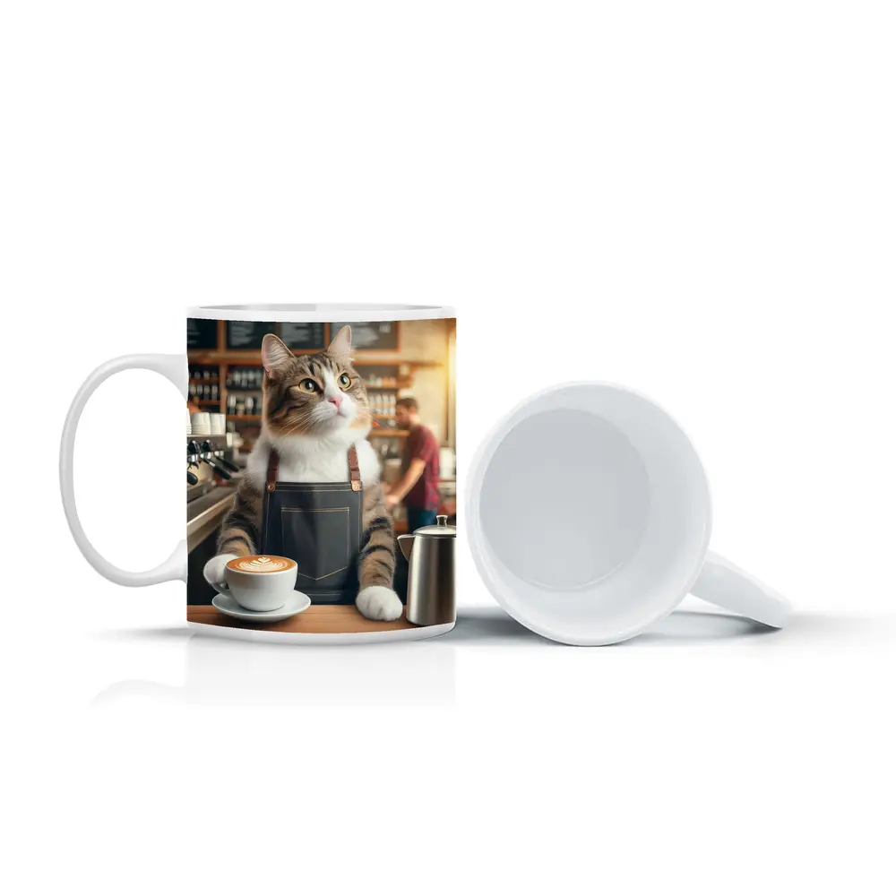 Tabby Cat Barista Working Coffee Shop – Mugs