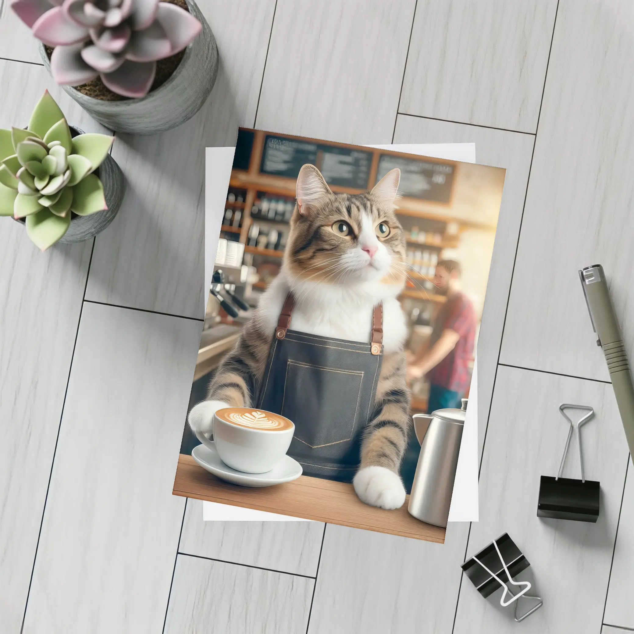 Tabby Cat Barista Working Coffee Shop – Postcards