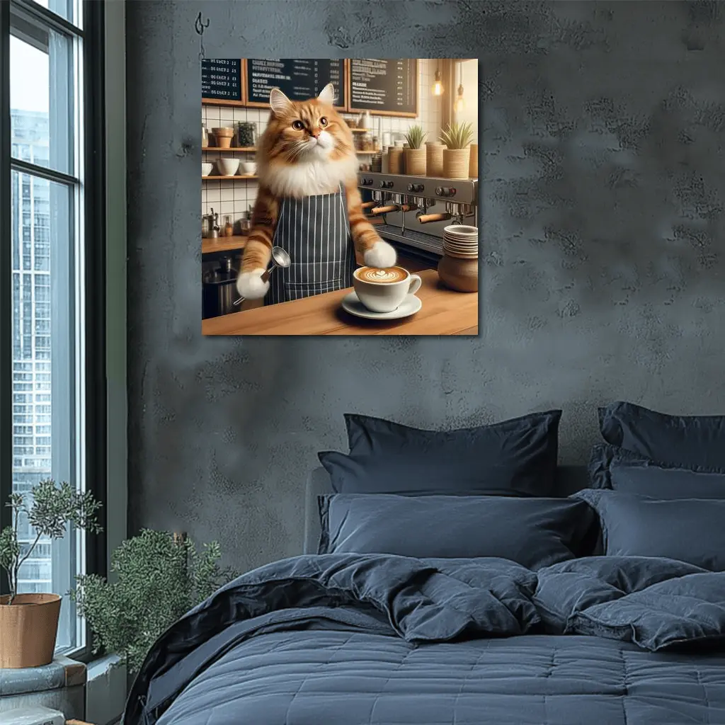 Orange Cat Barista Coffee Shop Cafe – Wall Art