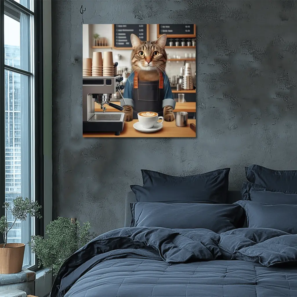Tabby Cat Barista Coffee Shop Art – Wall Art