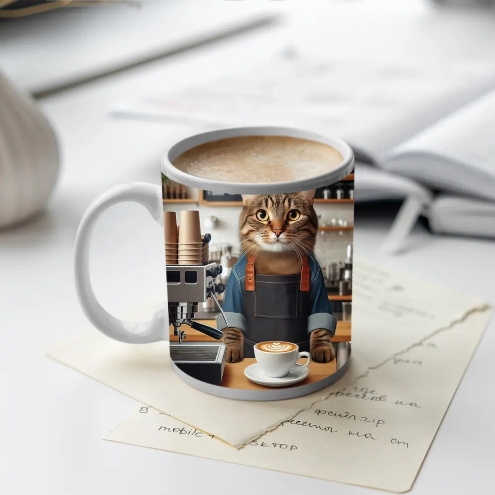 Tabby Cat Barista Coffee Shop Art – Mugs