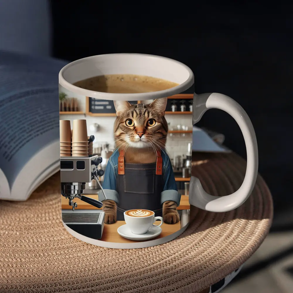 Tabby Cat Barista Coffee Shop Art – Mugs