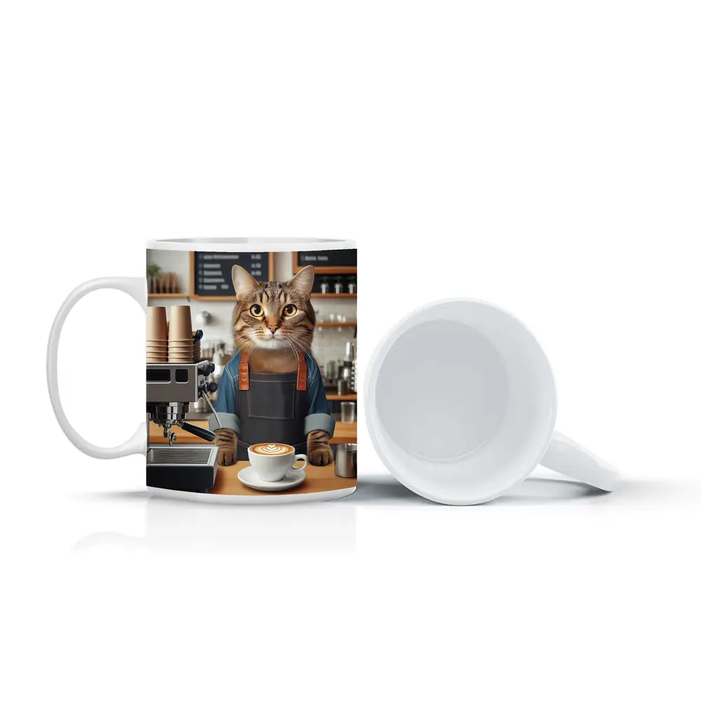 Tabby Cat Barista Coffee Shop Art – Mugs