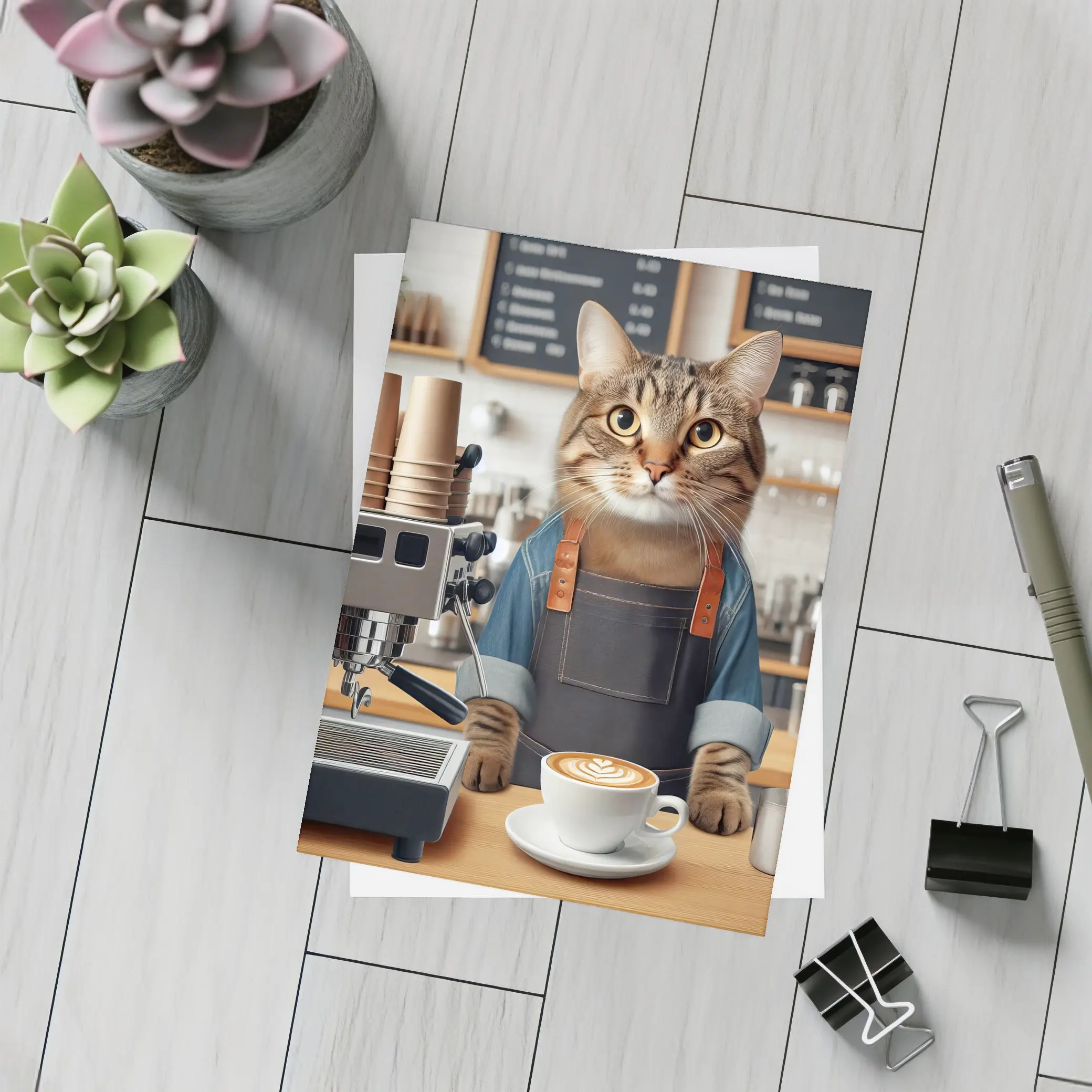 Tabby Cat Barista Coffee Shop Art – Postcards