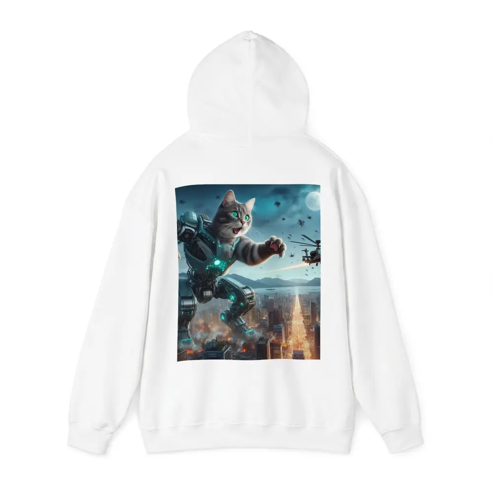 Giant Robot Cat Attacking Futuristic City Night – Hoodies