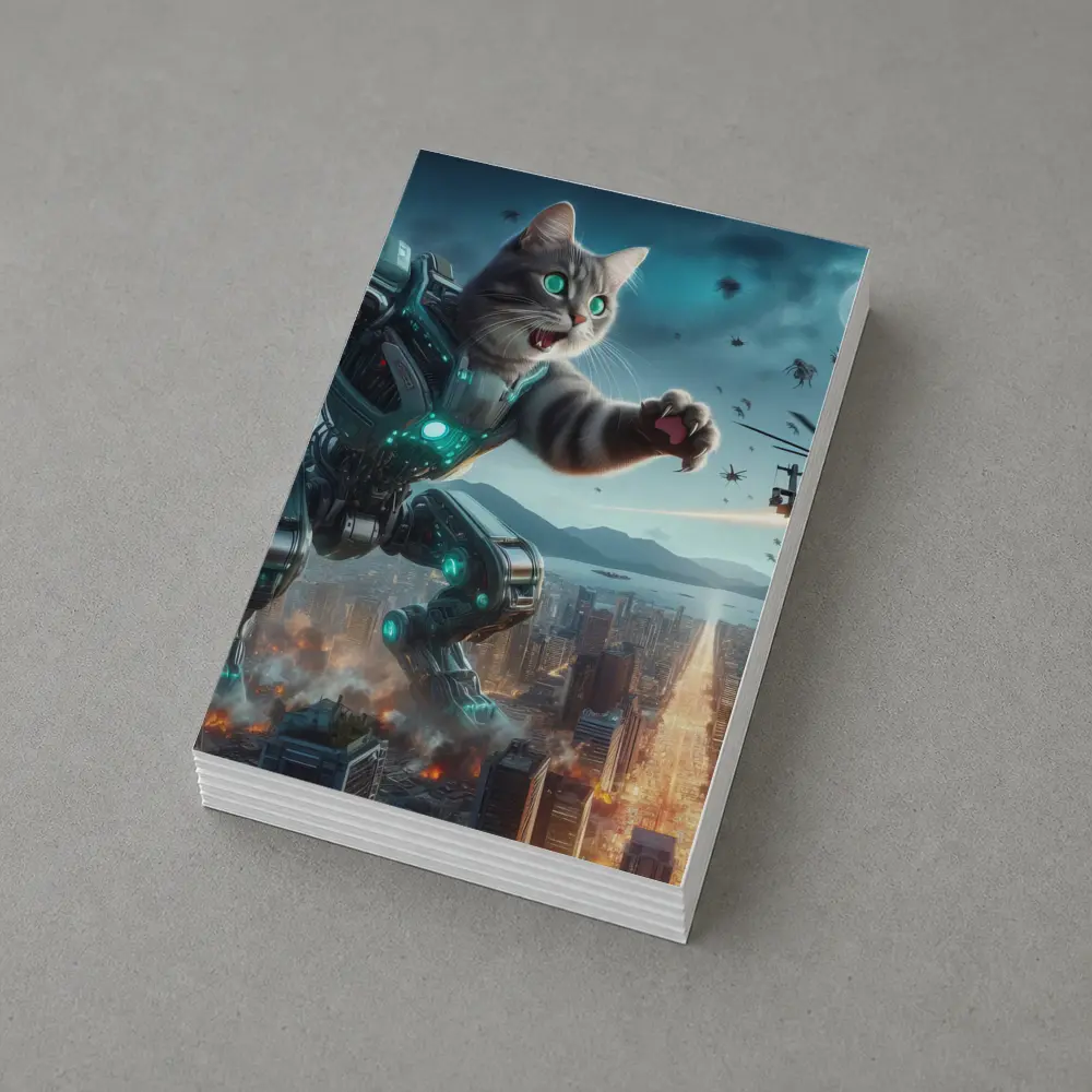 Giant Robot Cat Attacking Futuristic City Night – Postcards