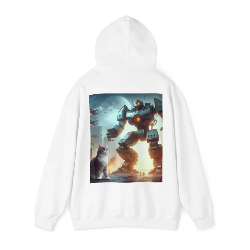 Cat and Giant Robot Futuristic City Battle – Hoodies