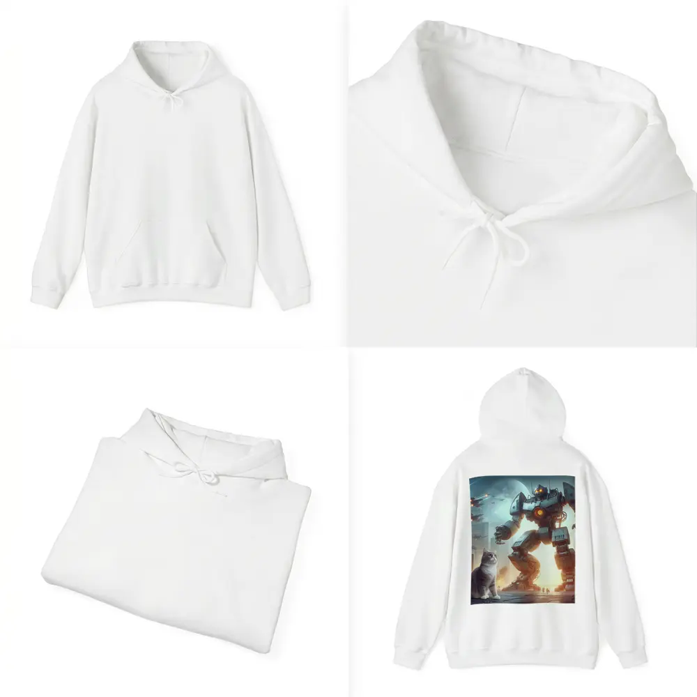 Cat and Giant Robot Futuristic City Battle – Hoodies