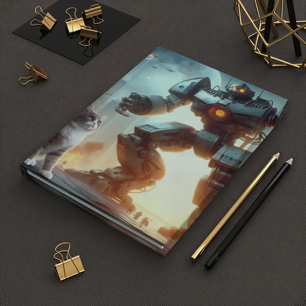 Cat and Giant Robot Futuristic City Battle – Notebooks