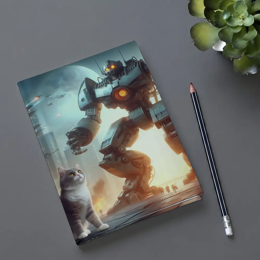 Cat and Giant Robot Futuristic City Battle – Notebooks