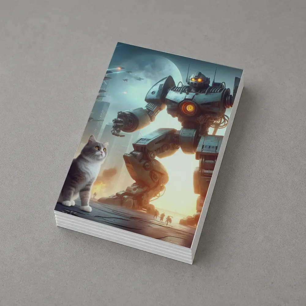 Cat and Giant Robot Futuristic City Battle – Postcards