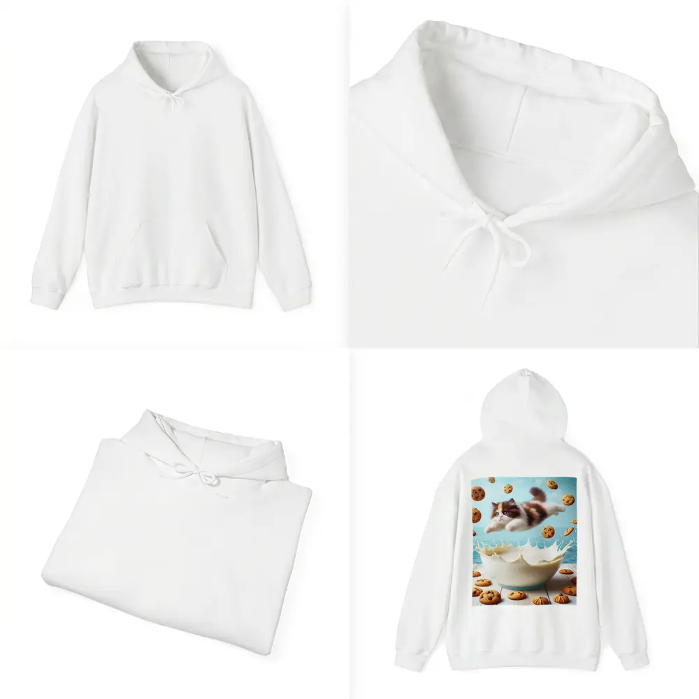 Persian Kitten Diving Into Milk Bowl – Hoodies