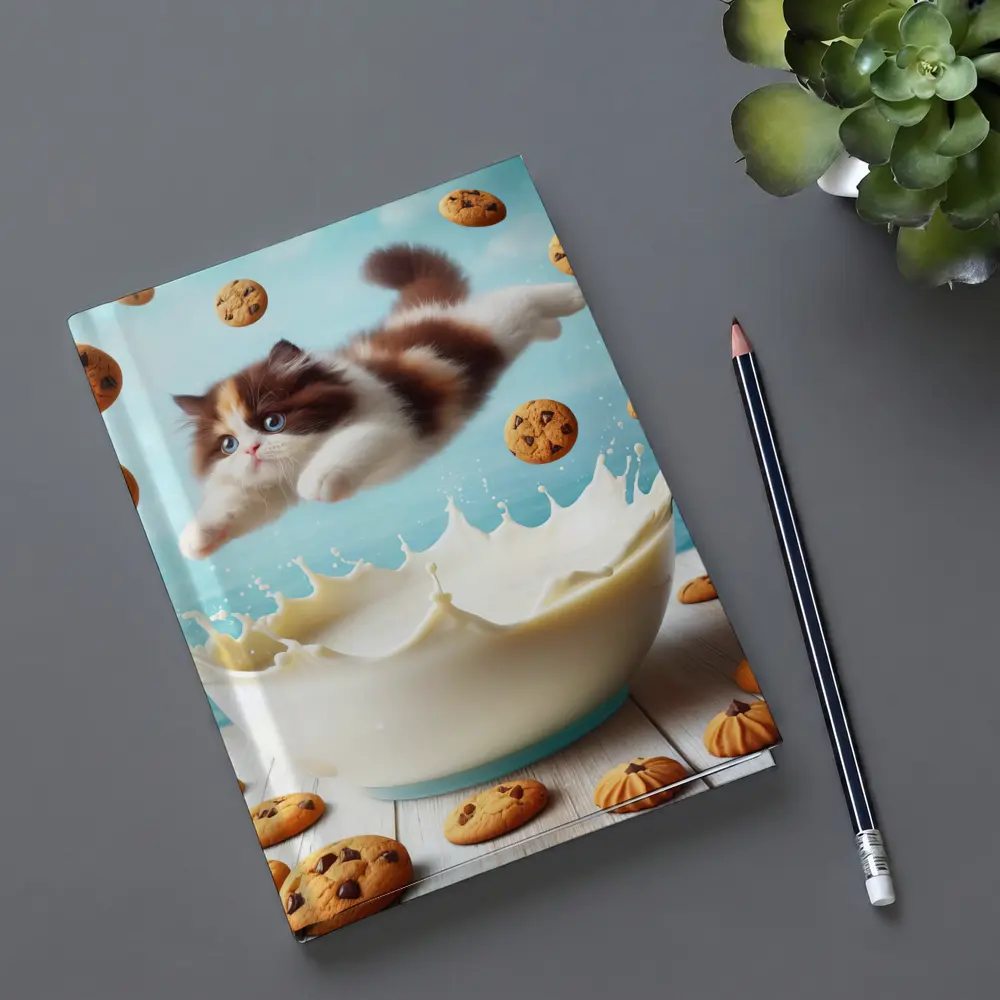 Persian Kitten Diving Into Milk Bowl – Notebooks