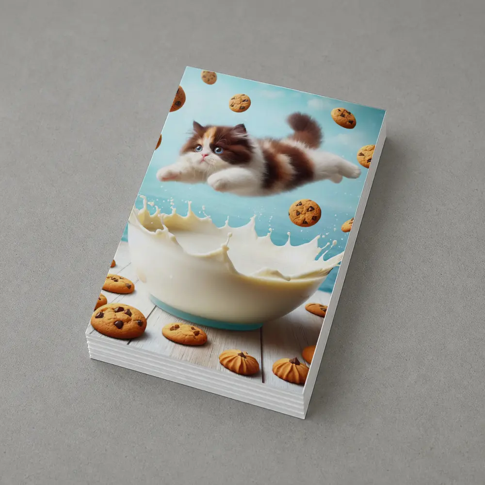 Persian Kitten Diving Into Milk Bowl – Postcards