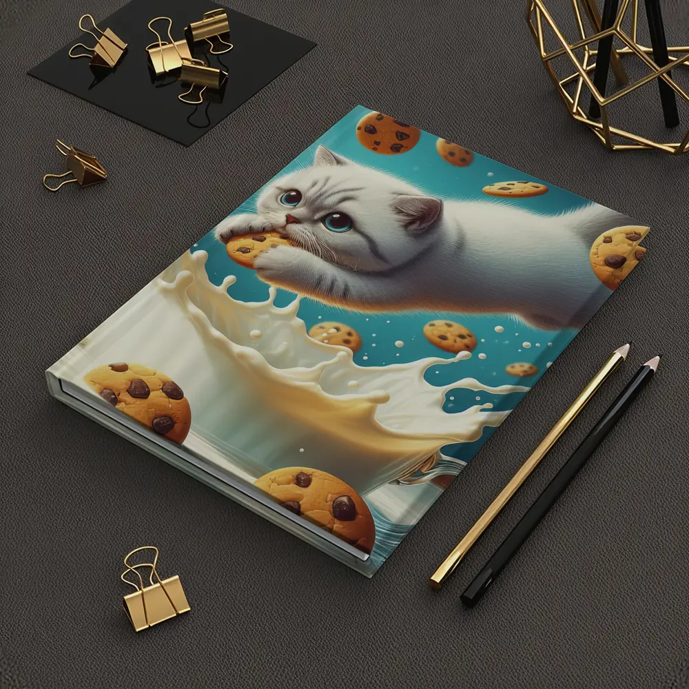 White Cat Diving Into Milk Cookie Fantasy – Notebooks