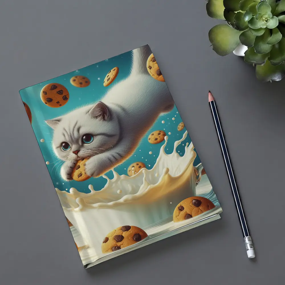 White Cat Diving Into Milk Cookie Fantasy – Notebooks
