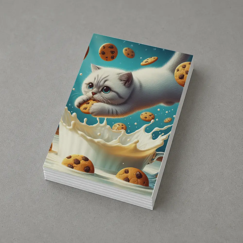 White Cat Diving Into Milk Cookie Fantasy – Postcards