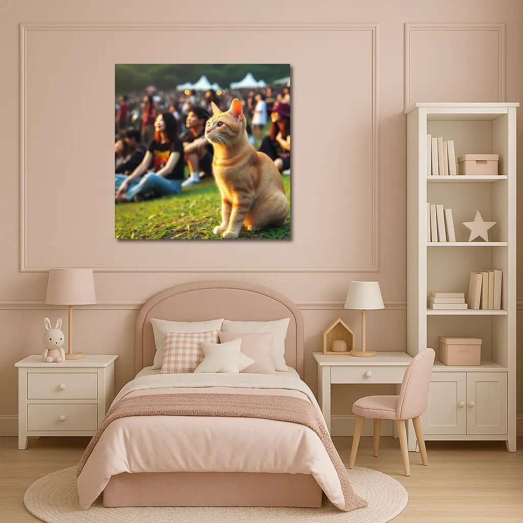 Orange Tabby Cat At Outdoor Music Festival – Wall Art