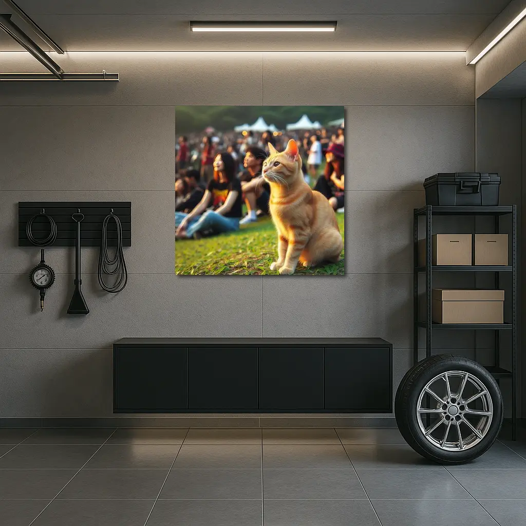 Orange Tabby Cat At Outdoor Music Festival – Wall Art