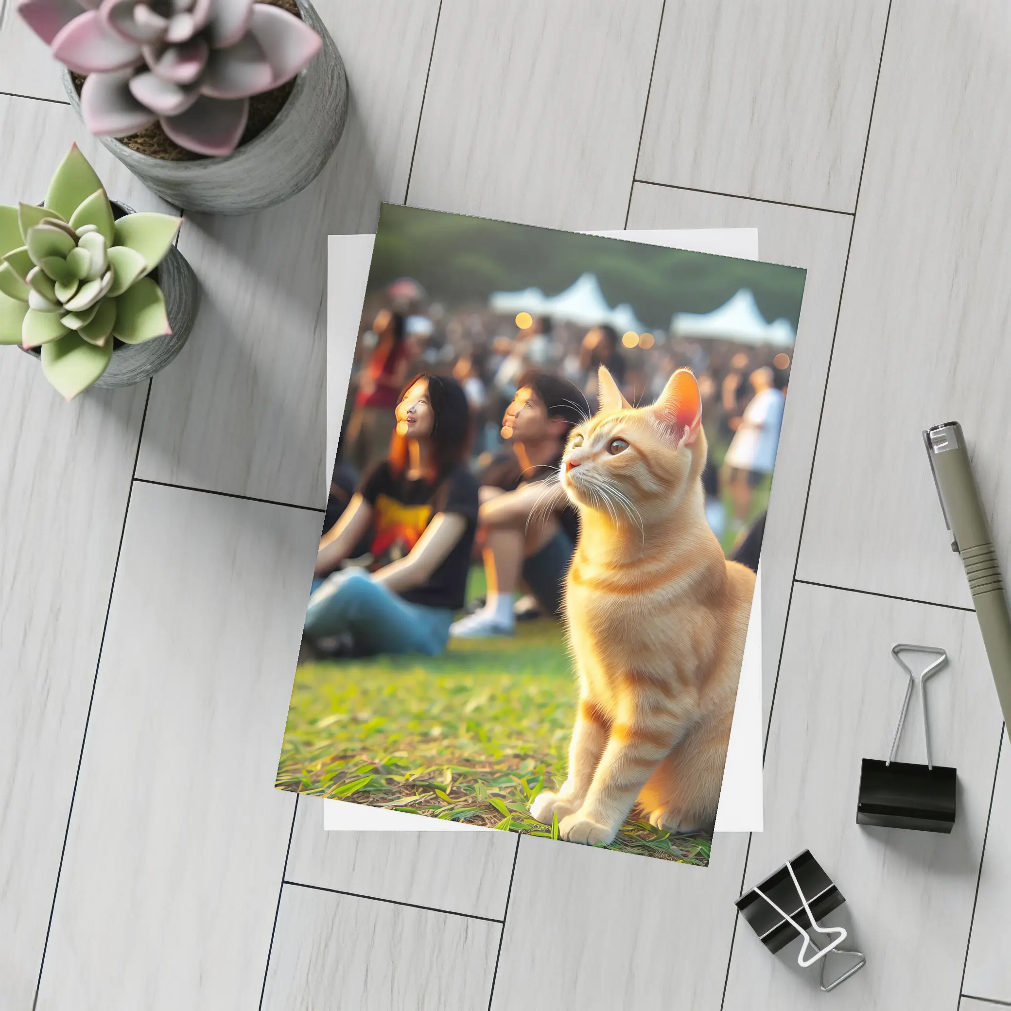Orange Tabby Cat At Outdoor Music Festival – Postcards