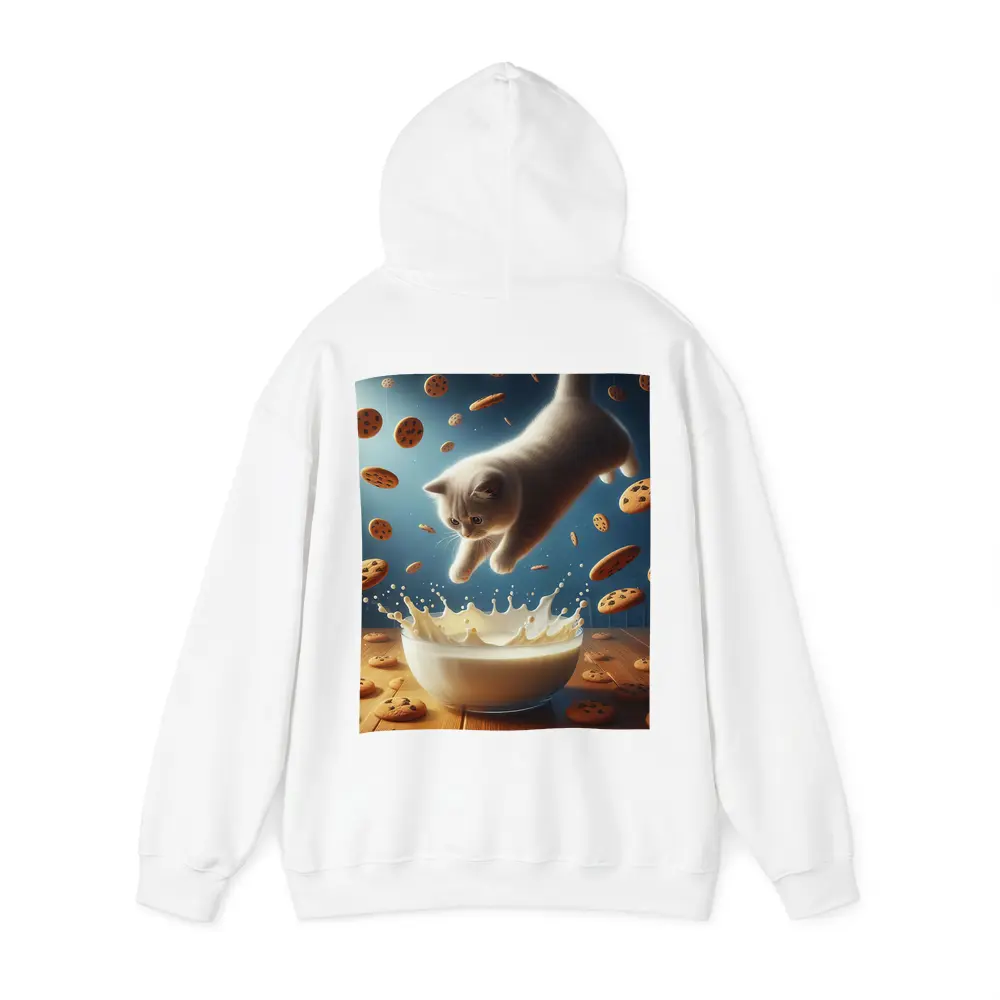 British Shorthair Kitten Diving Into Milk Bowl – Hoodies