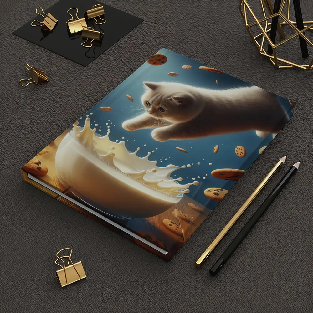 British Shorthair Kitten Diving Into Milk Bowl – Notebooks