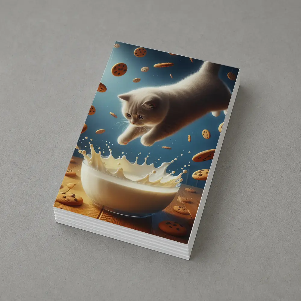 British Shorthair Kitten Diving Into Milk Bowl – Postcards