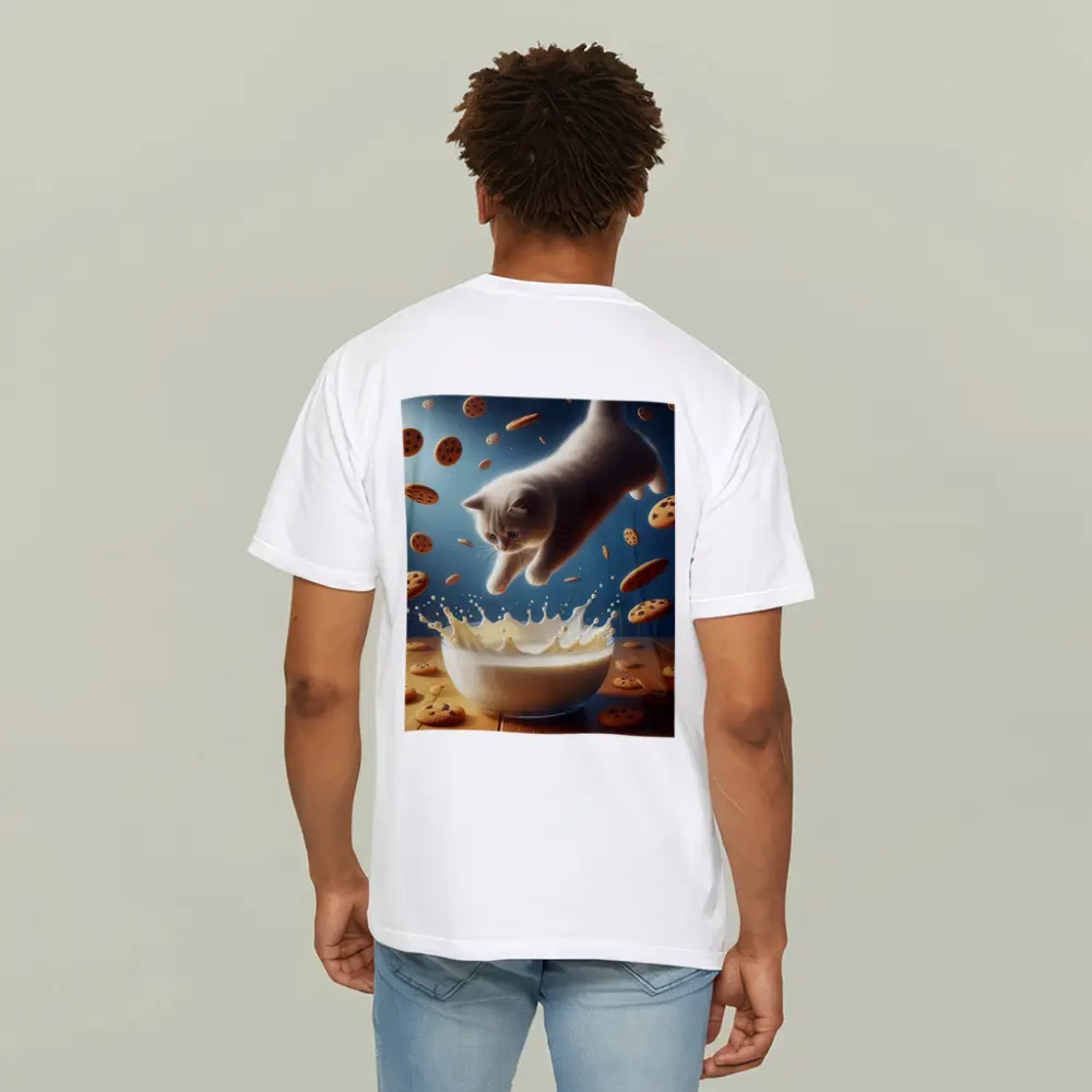 British Shorthair Kitten Diving Into Milk Bowl – T-Shirts