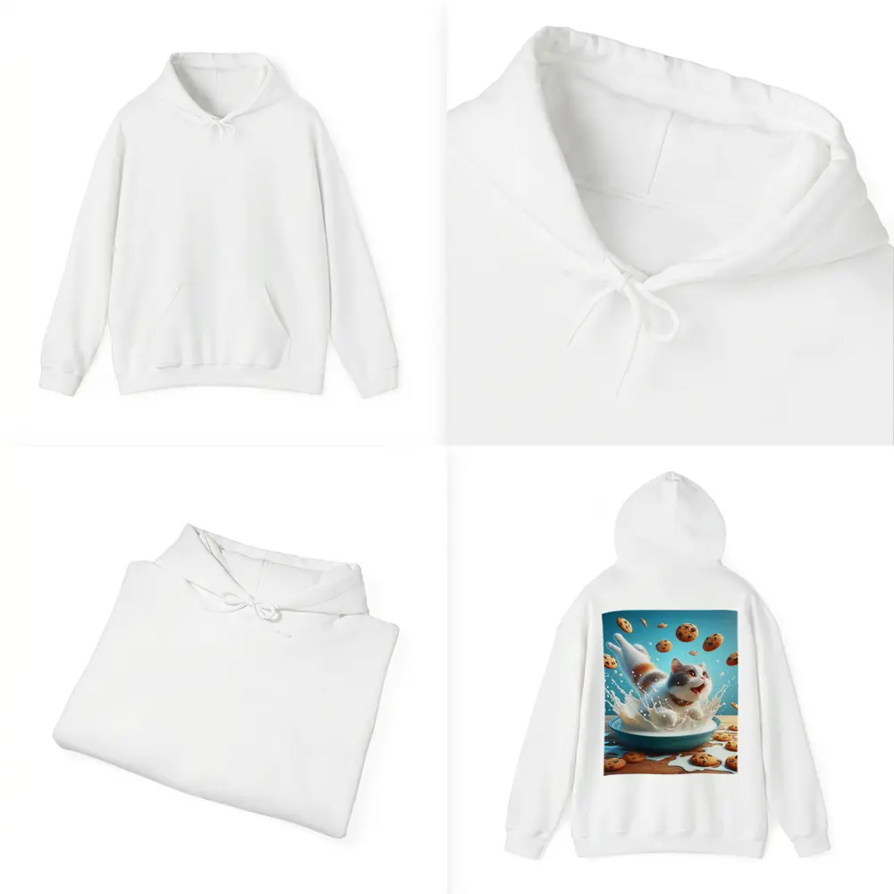 Playful Cat Splashing Milk With Flying Cookies – Hoodies