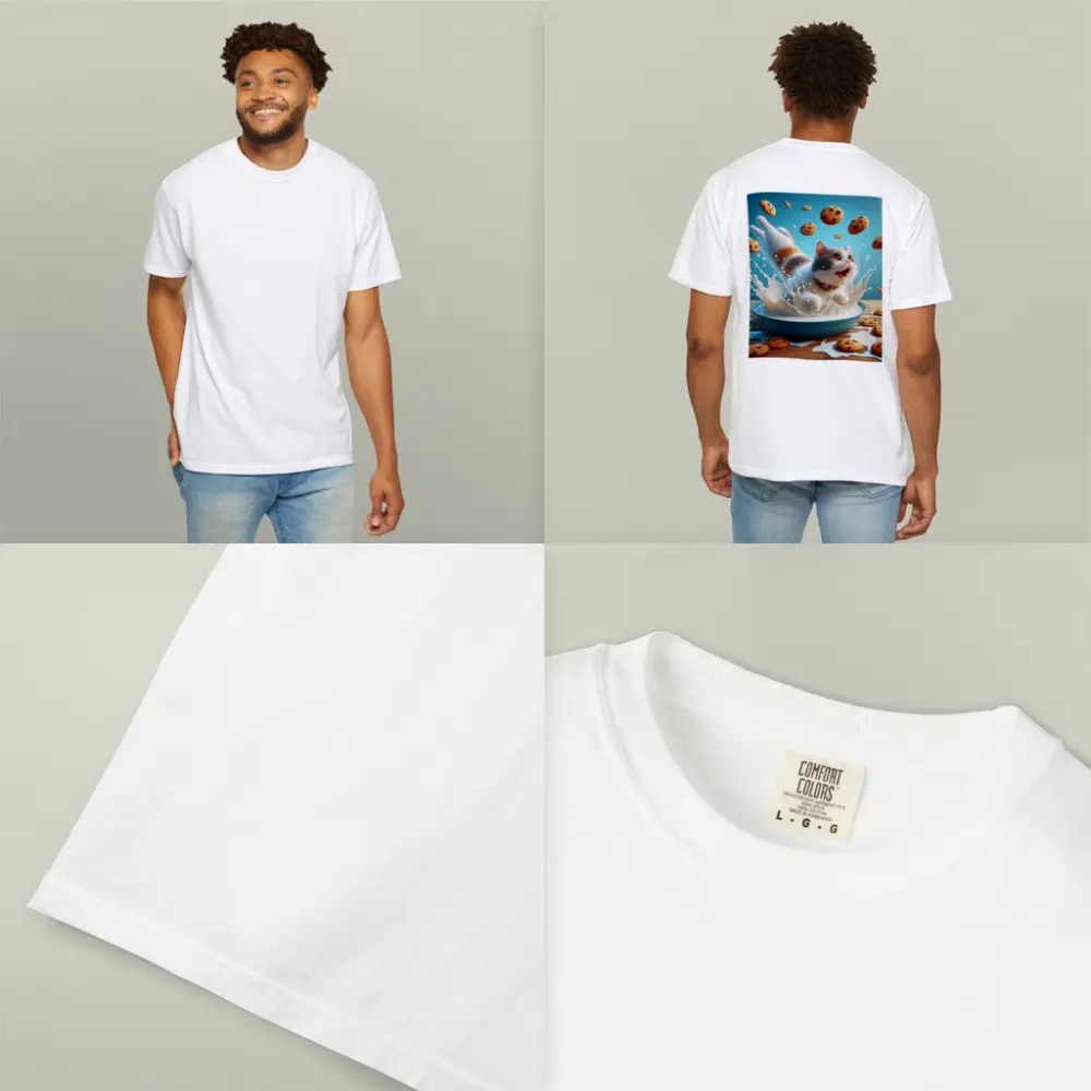 Playful Cat Splashing Milk With Flying Cookies – T-Shirts