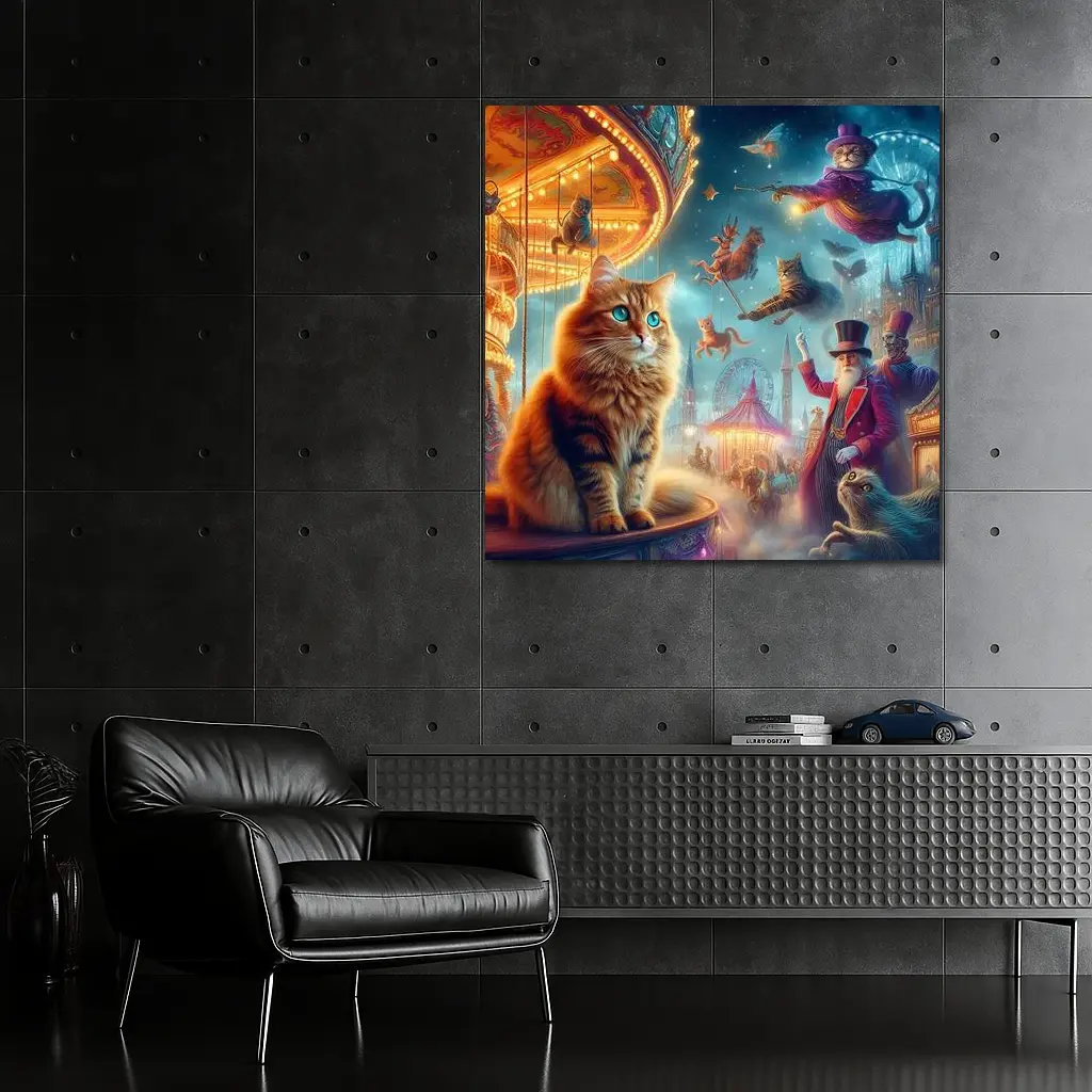 Orange Cat Fantasy Circus Carnival Night – Wall Art