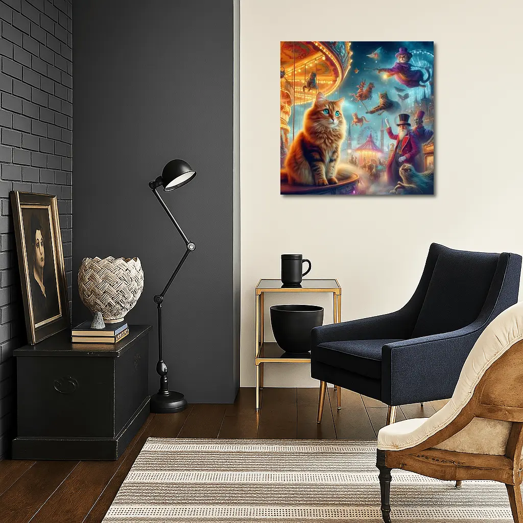 Orange Cat Fantasy Circus Carnival Night – Wall Art