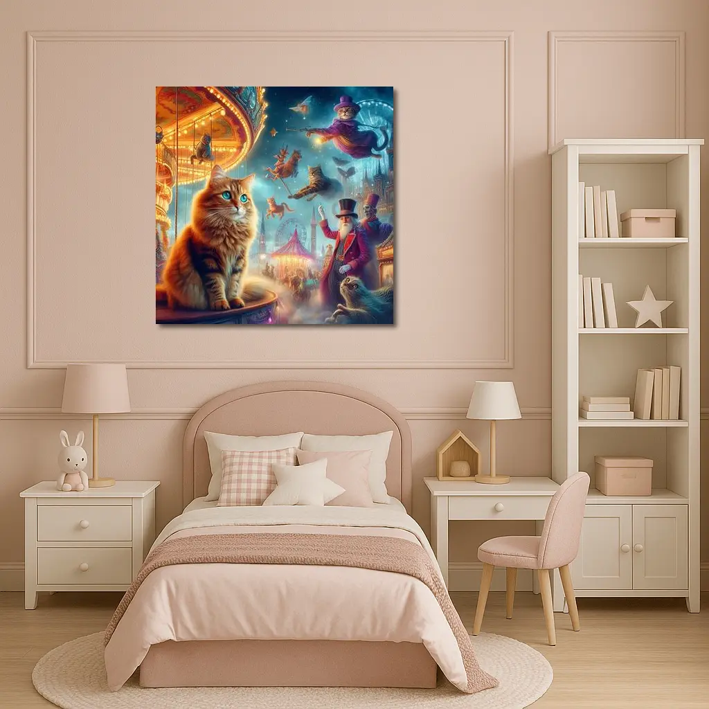 Orange Cat Fantasy Circus Carnival Night – Wall Art