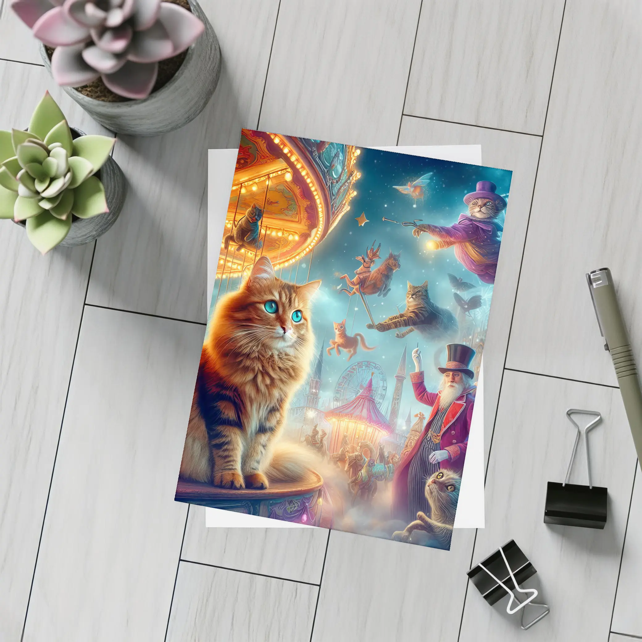 Orange Cat Fantasy Circus Carnival Night – Postcards
