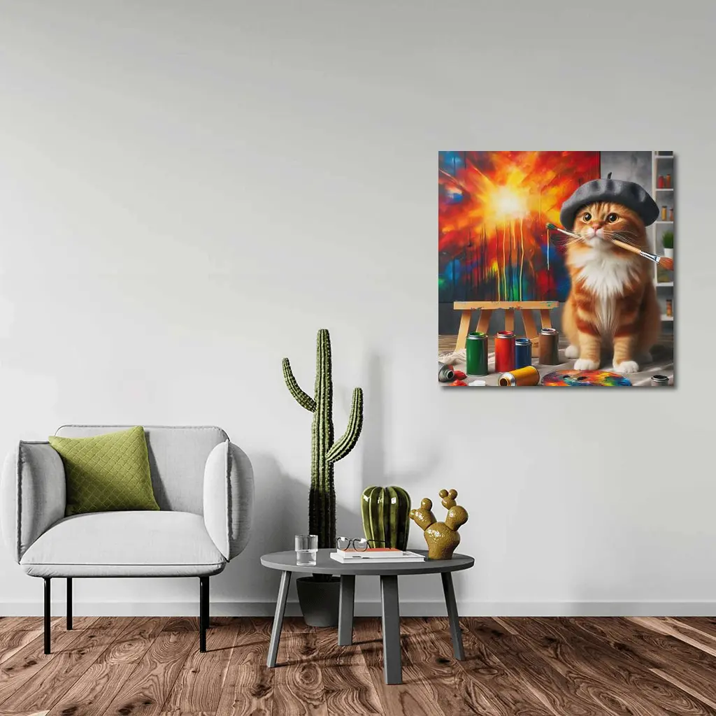 Scottish Fold Cat Artist Beret Painting Studio – Wall Art