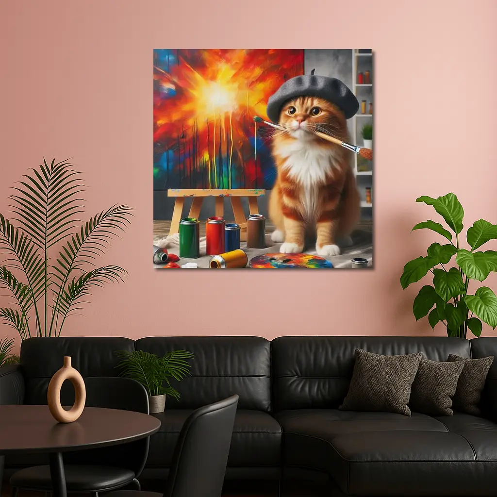 Scottish Fold Cat Artist Beret Painting Studio – Wall Art