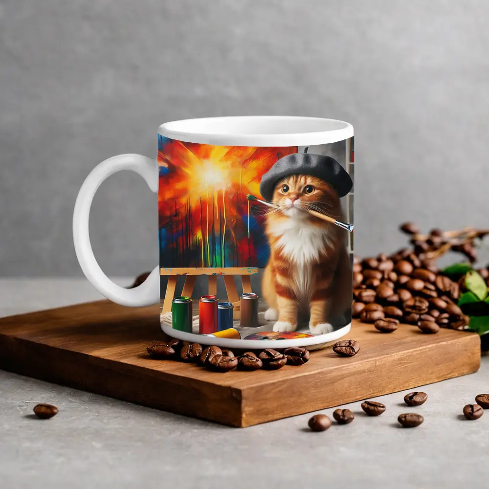 Scottish Fold Cat Artist Beret Painting Studio – Mugs