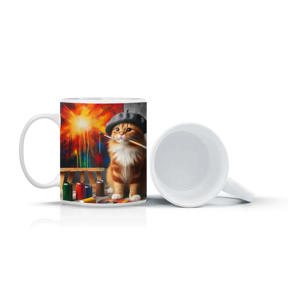 Scottish Fold Cat Artist Beret Painting Studio – Mugs