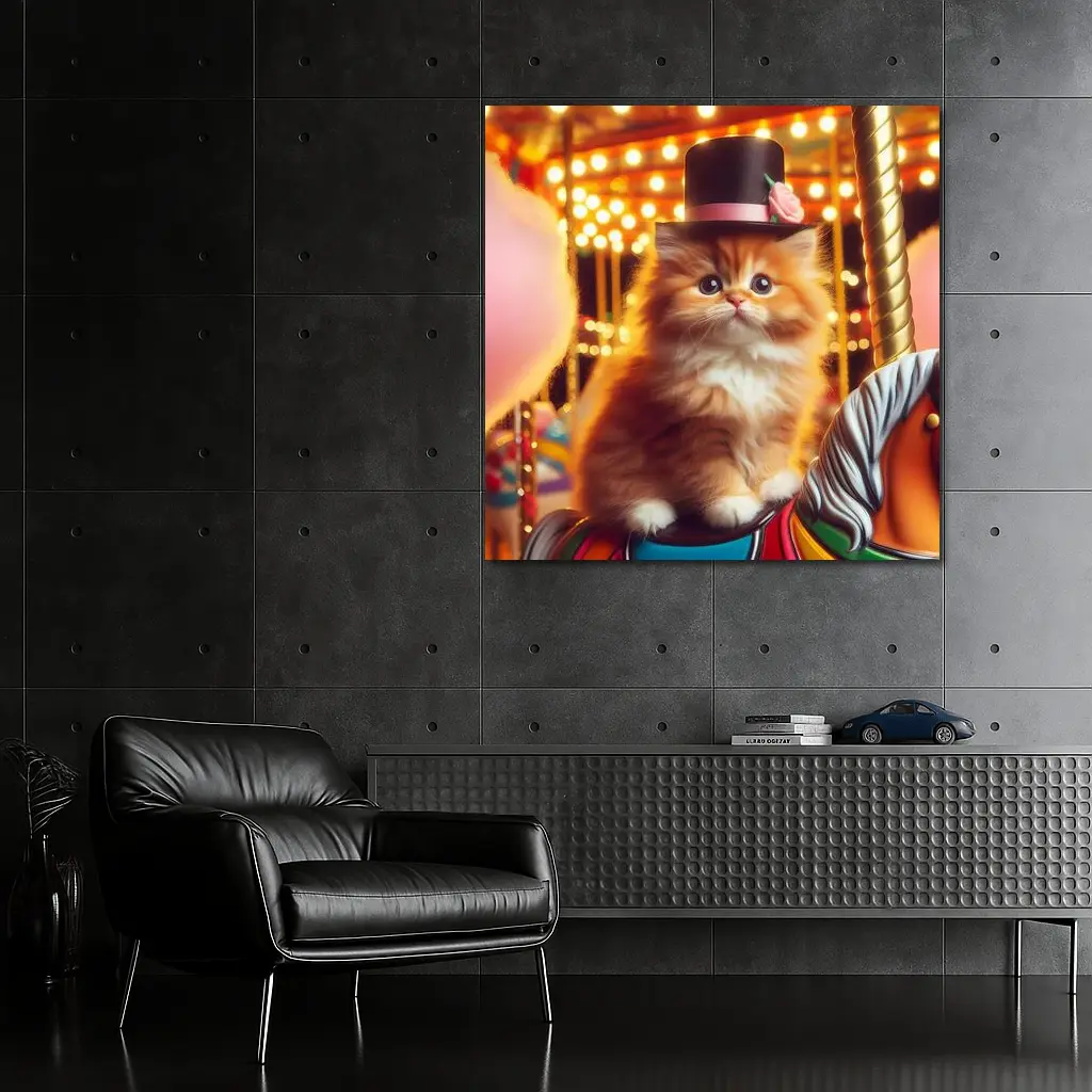 Fluffy Orange Kitten Top Hat Carousel – Wall Art