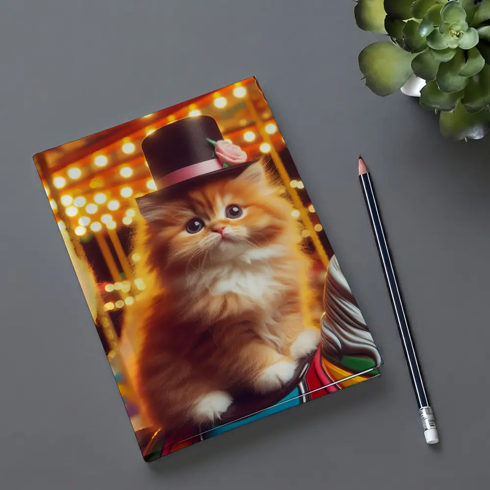 Fluffy Orange Kitten Top Hat Carousel – Notebooks