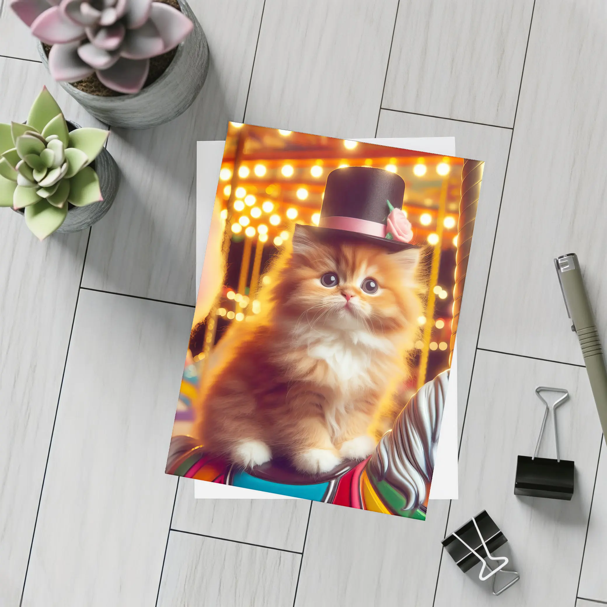 Fluffy Orange Kitten Top Hat Carousel – Postcards