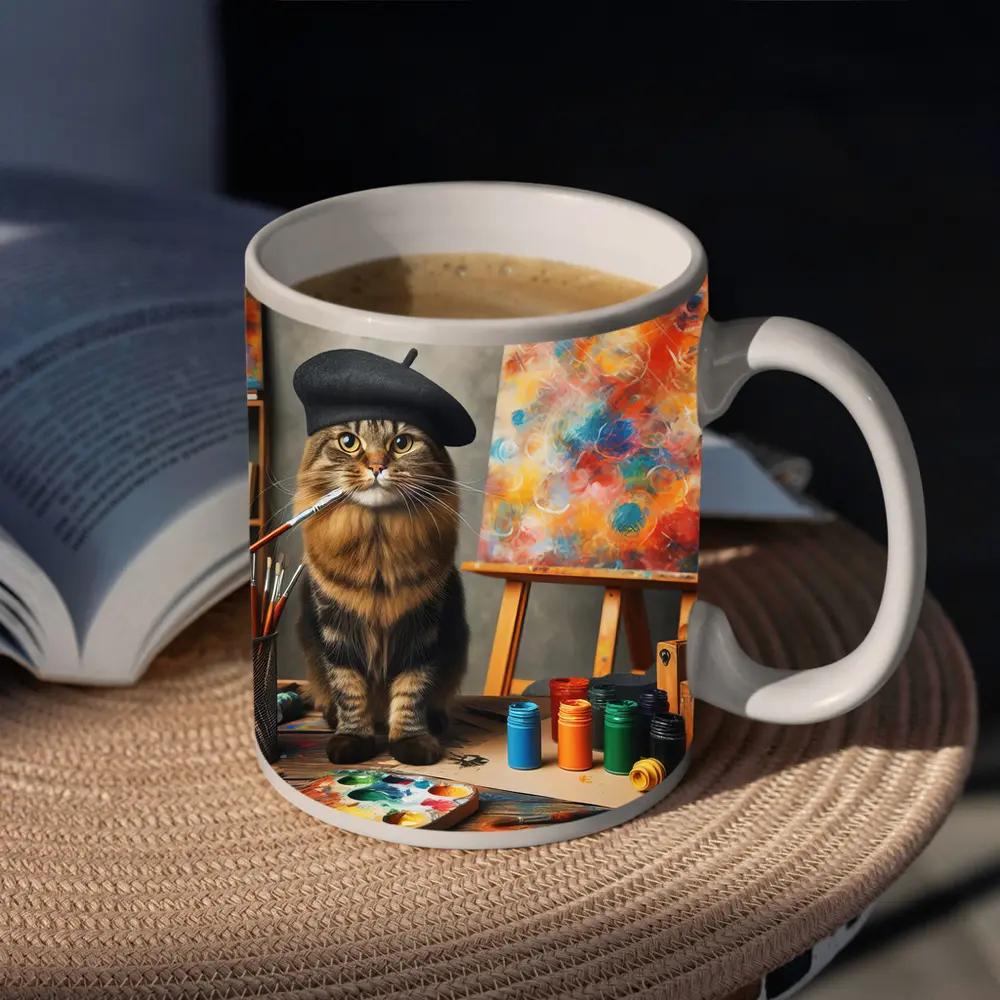Artist Cat Beret Painting Studio Art – Mugs