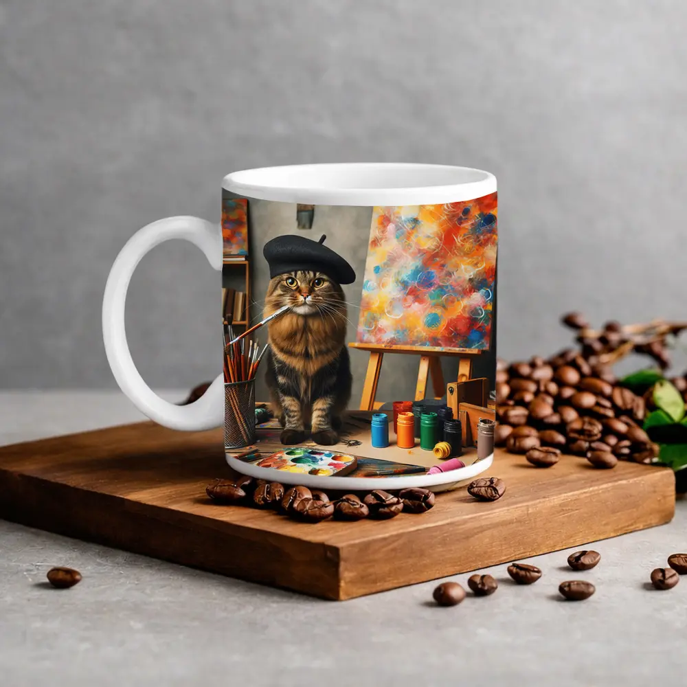 Artist Cat Beret Painting Studio Art – Mugs