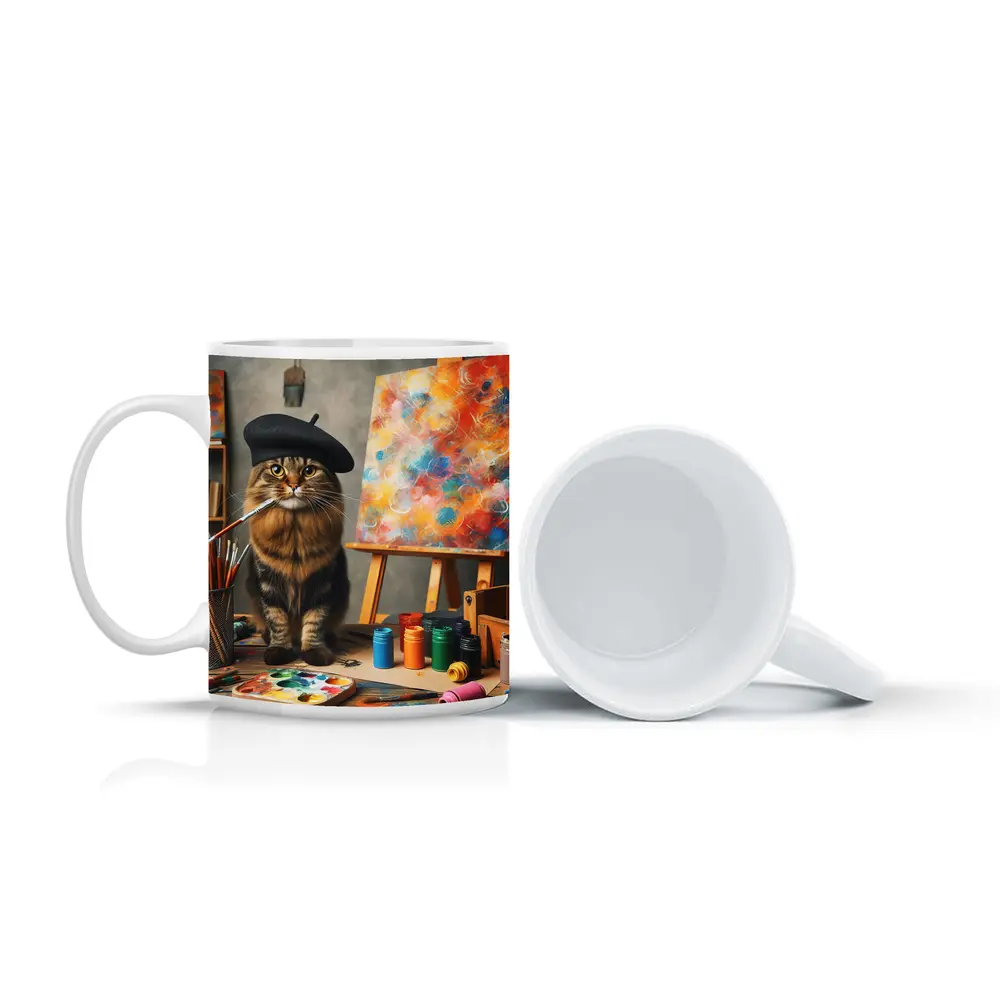Artist Cat Beret Painting Studio Art – Mugs