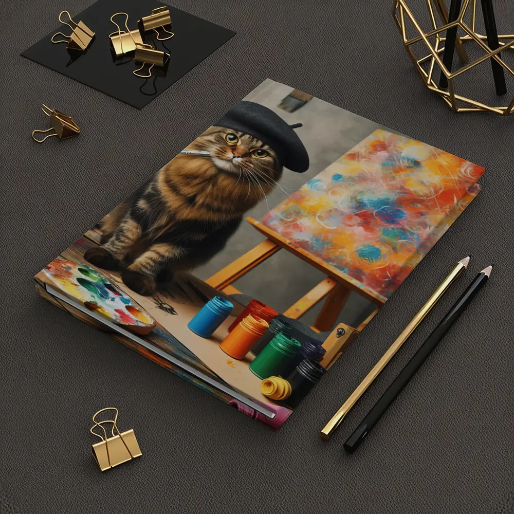 Artist Cat Beret Painting Studio Art – Notebooks