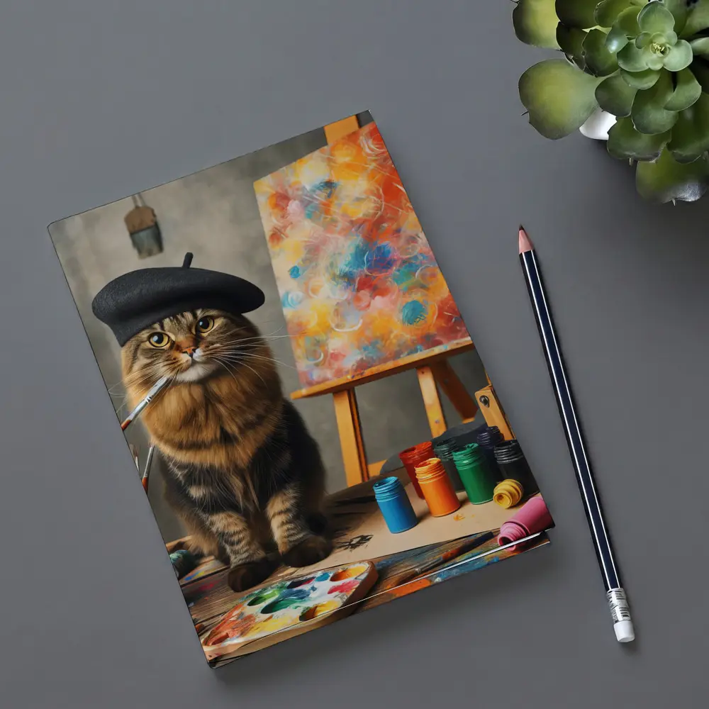 Artist Cat Beret Painting Studio Art – Notebooks