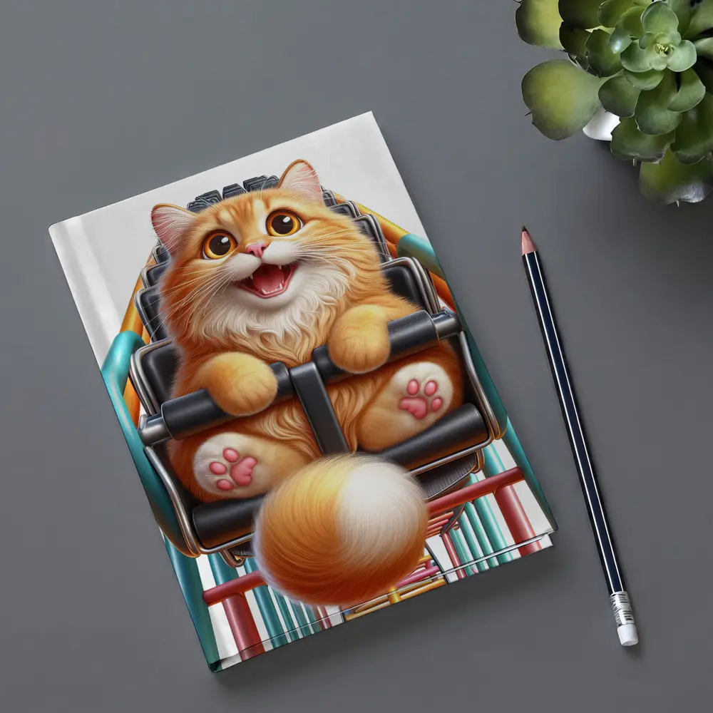 Happy Orange Cat Riding Roller Coaster – Notebooks