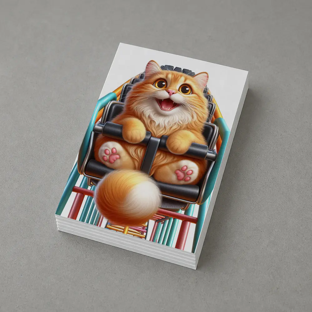 Happy Orange Cat Riding Roller Coaster – Postcards