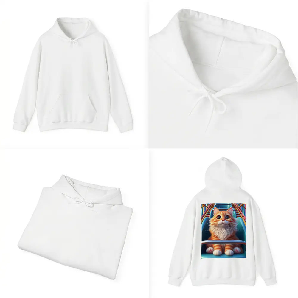 Orange Cat Riding Roller Coaster Cartoon Art – Hoodies